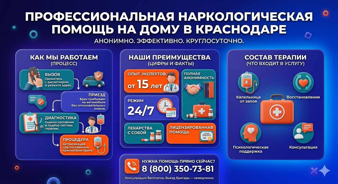 Инфографика о принципах лечения алкоголизма на дому в Петровске: этапы вызова нарколога, преимущества анонимной детоксикации и состав медицинской помощи.